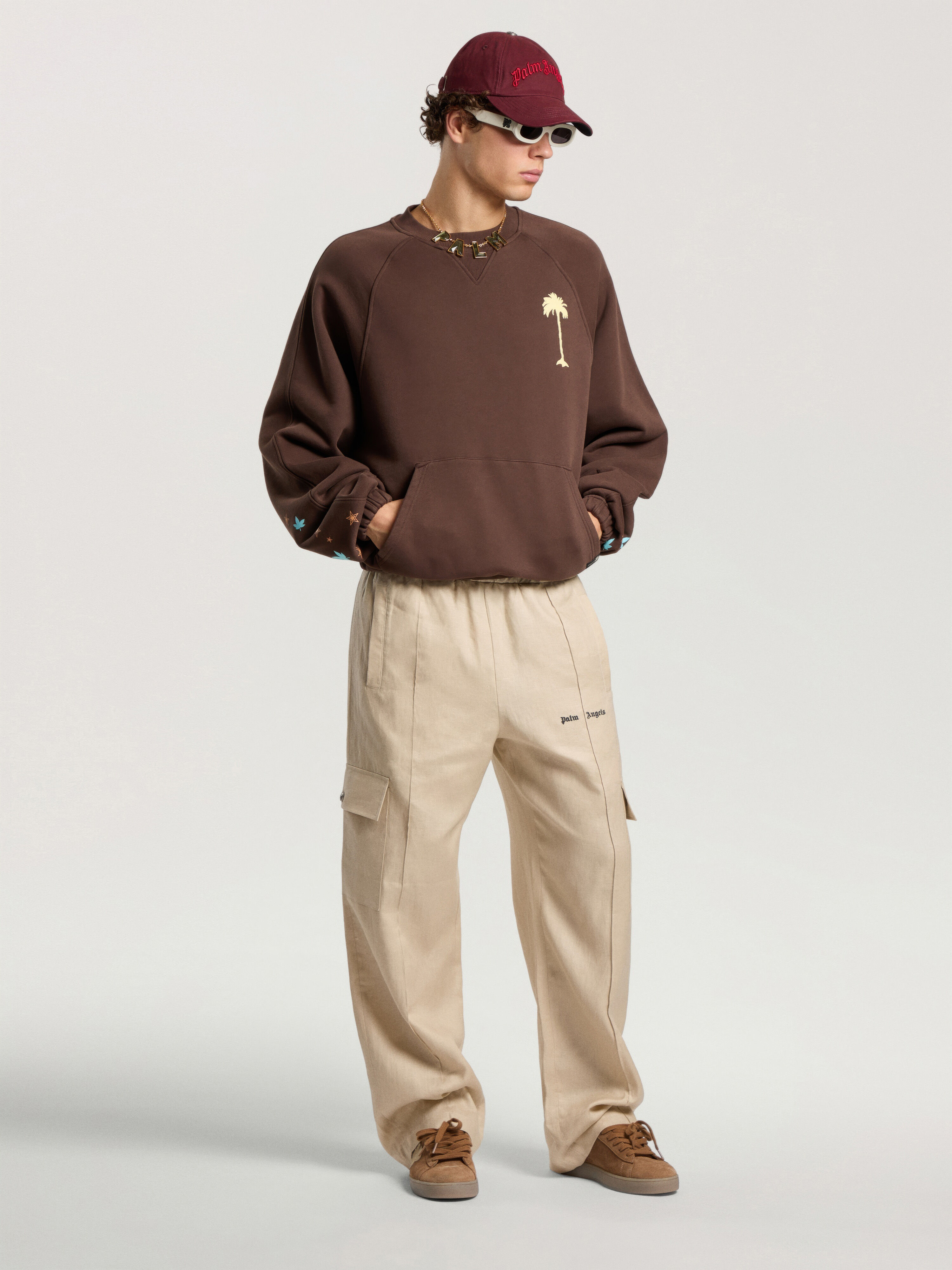 Feel High Regular Crewneck Sweatshirt PALM ANGELS Feel High Regular Crewneck Sweatshirt BROWN - MULTICOLOR PAMBA07F26FL01