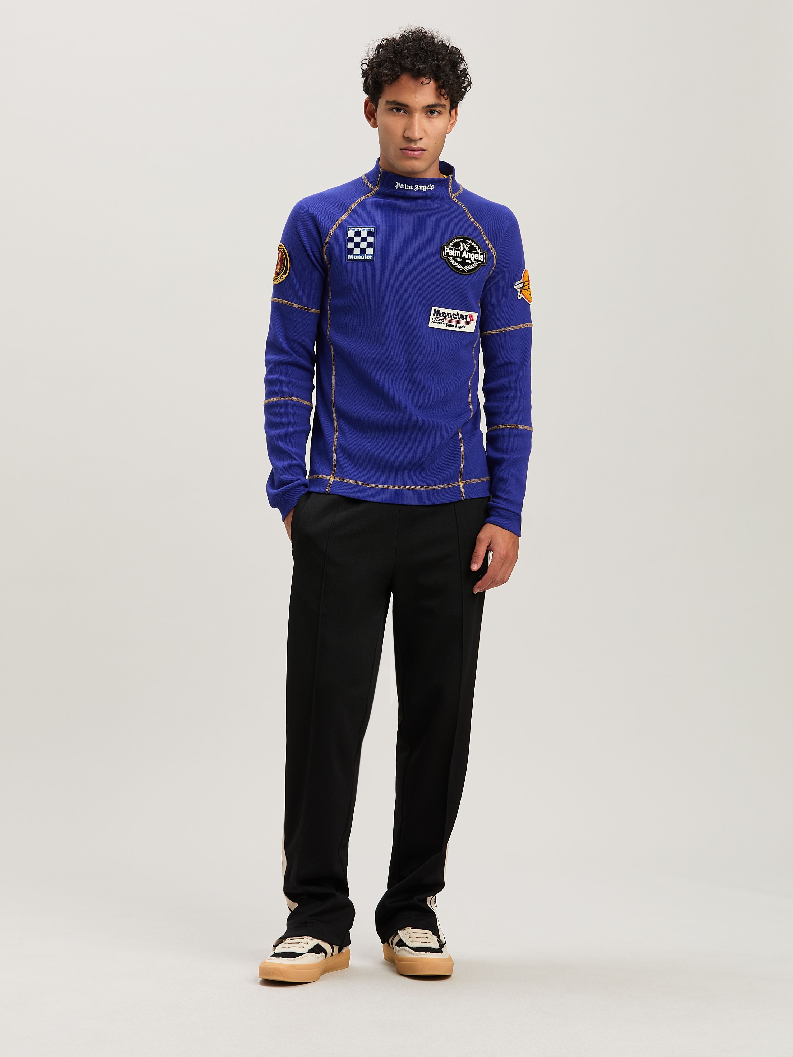 PALM ANGELS  long sleeves Racing T-shirt Moncler x Palm Angels BLU - BIANCO PMAB057T25FAB001