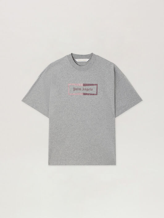 PALM ANGELS T-Shirt Ampia Con Logo Stud Box GREY MELANGE - PINK PAWAA05F26JR02