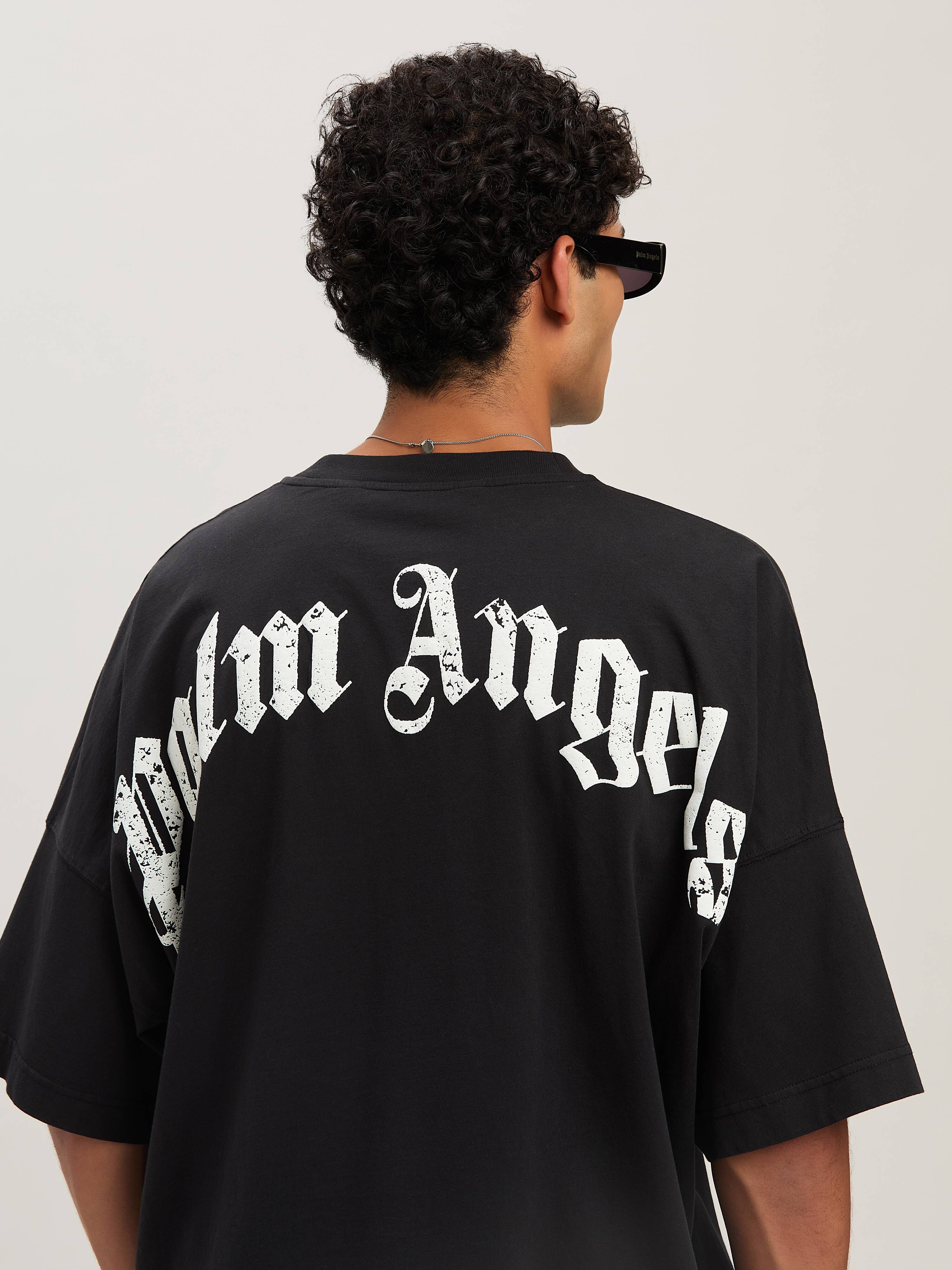 PALM ANGELS Oversize T-Shirt mit geschwungenem Logo BLACK - OFF WHITE PMAA002S25JER001