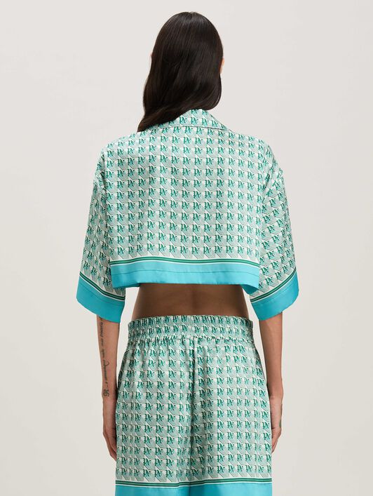 PALM ANGELS  PA Diamond cropped shirt GREEN - IVORY PWGG003S25FAB001