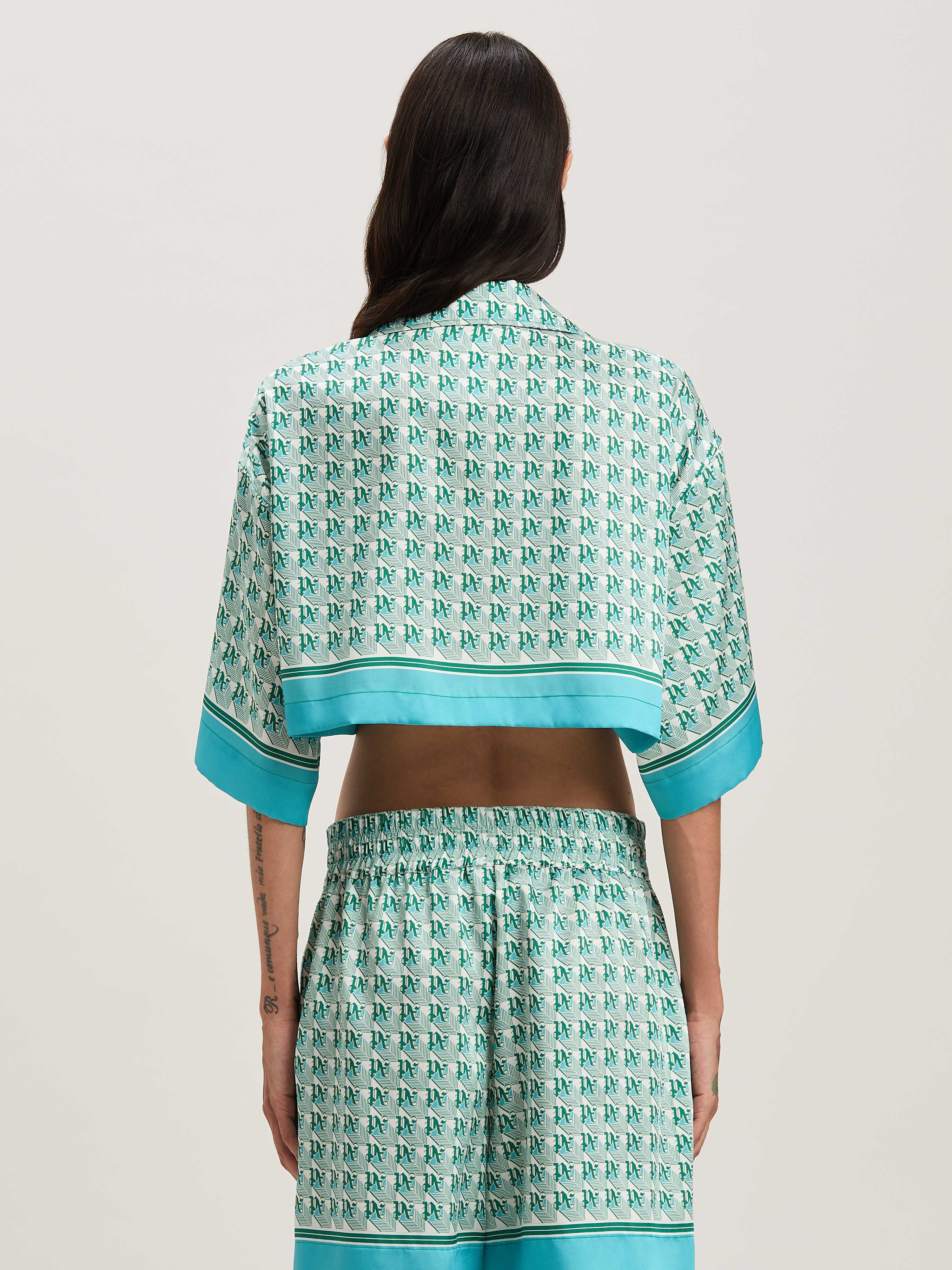 PALM ANGELS  PA Diamond cropped shirt GREEN - IVORY PWGG003S25FAB001