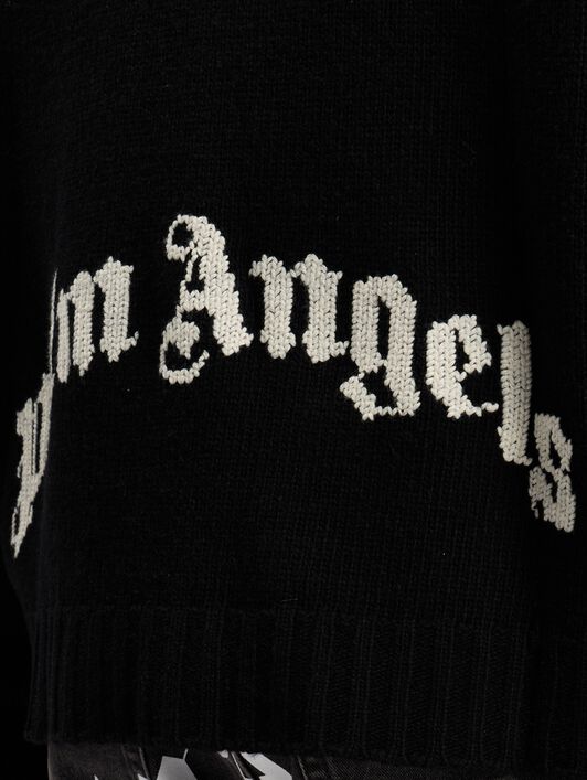 PALM ANGELS Curved Logo Tneck Sweater BLACK WHITE PMHF009C99KNI001