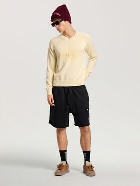 PALM ANGELS Palm Type Sweat Shorts BLACK - OFF WHITE PAMCV03F26FL01