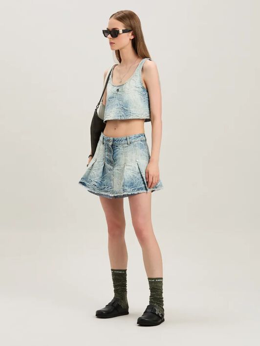 PALM ANGELS  Palms jacquared denim miniskirt MEDIUM BLUE - LIGHT BLUE PWYF019S25DEN001