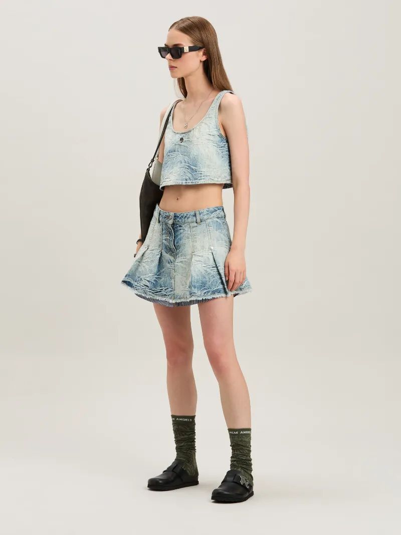 PALM ANGELS  Palms jacquared denim miniskirt MEDIUM BLUE - LIGHT BLUE PWYF019S25DEN001