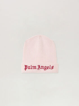PALM ANGELS Logo Knit Beanie ROSE PINK - BRICK RED PGLC006F25KNI001