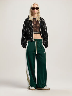PALM ANGELS Monogram Colorblock Sweatpant DARK GREEN - OFF WHITE PWCH028F25FAB001