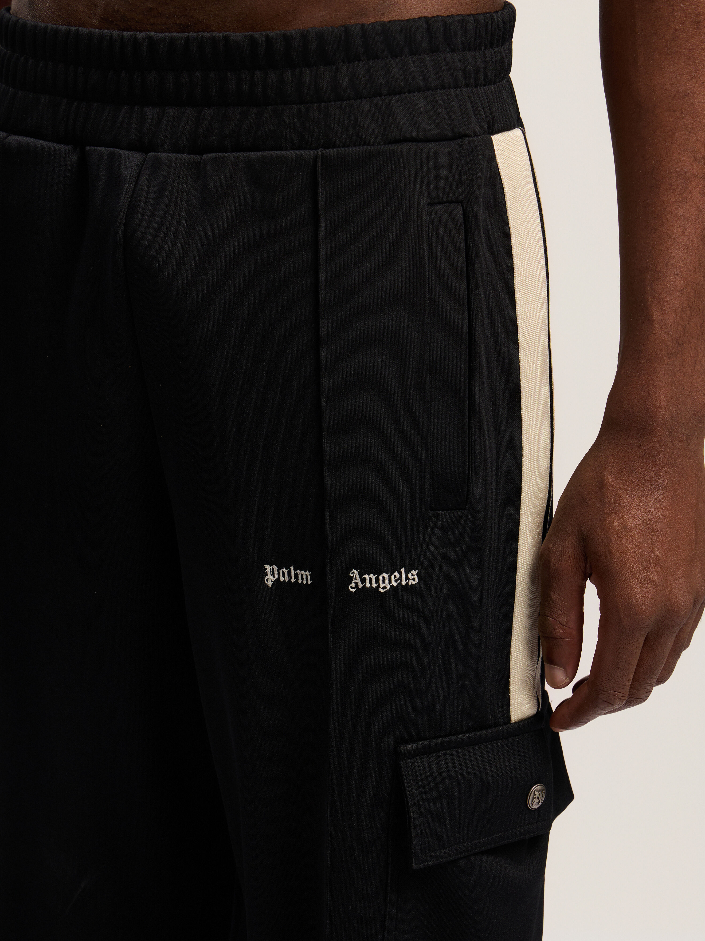 PALM ANGELS Classic Logo Cargo Track Pants BLACK - OFF WHITE PMCJ04BF25FAB001