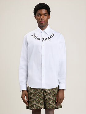PALM ANGELS Neck Logo Shirt OFF WHITE - BLACK PAMGE001FB001
