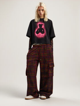 PALM ANGELS Spray Bear Cropped Tee BLACK - FUCHSIA FLUO PWAA079F25JER001