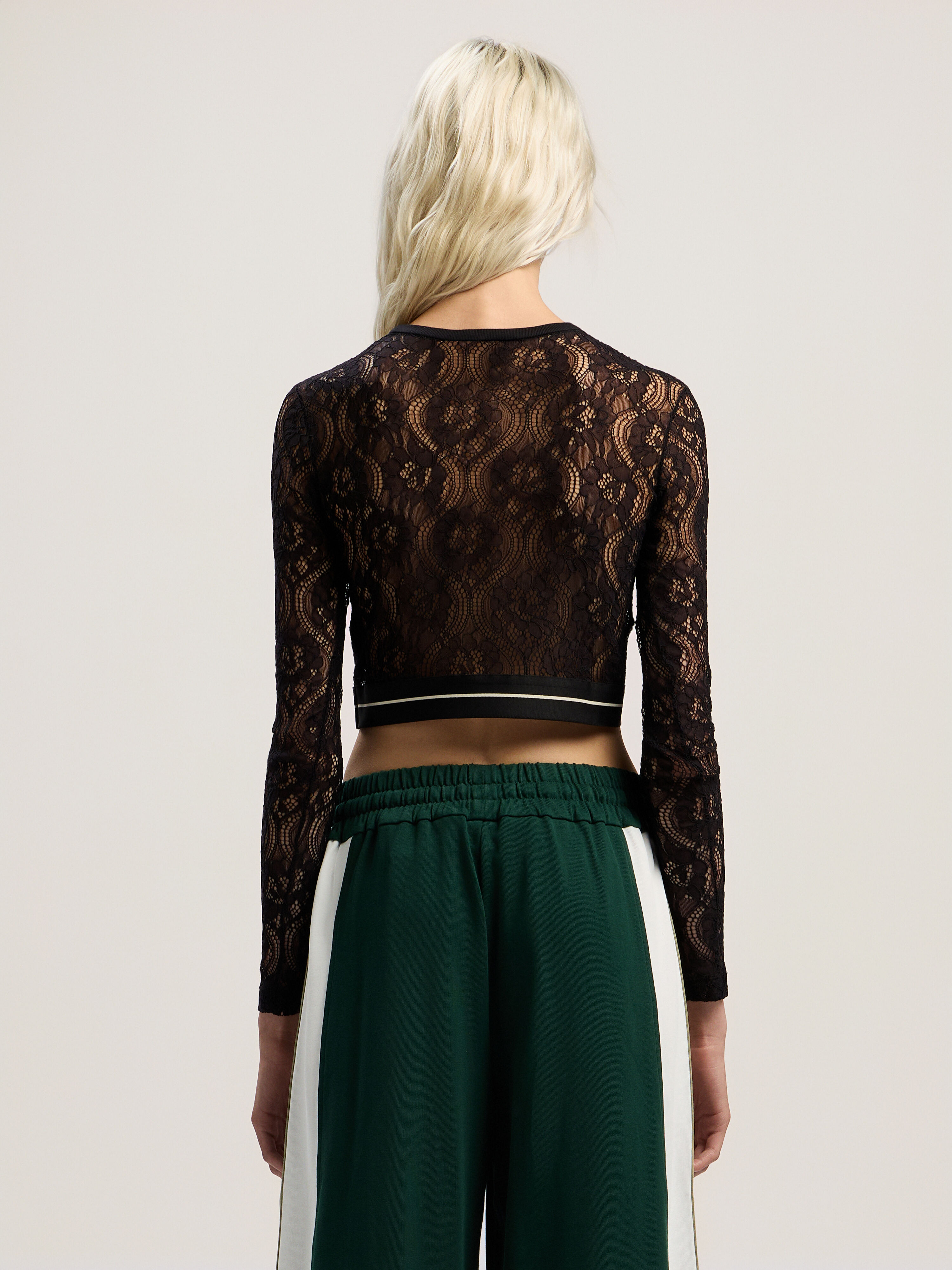 PALM ANGELS Classic Logo Lace Top BLACK - BLACK PWAD07CF25FAB001