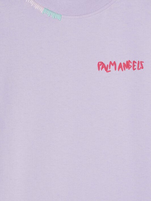 PALM ANGELS  Multicolored embroidered T-shirt LIGHT VIOLET CHERRY PGAA002S25JER004