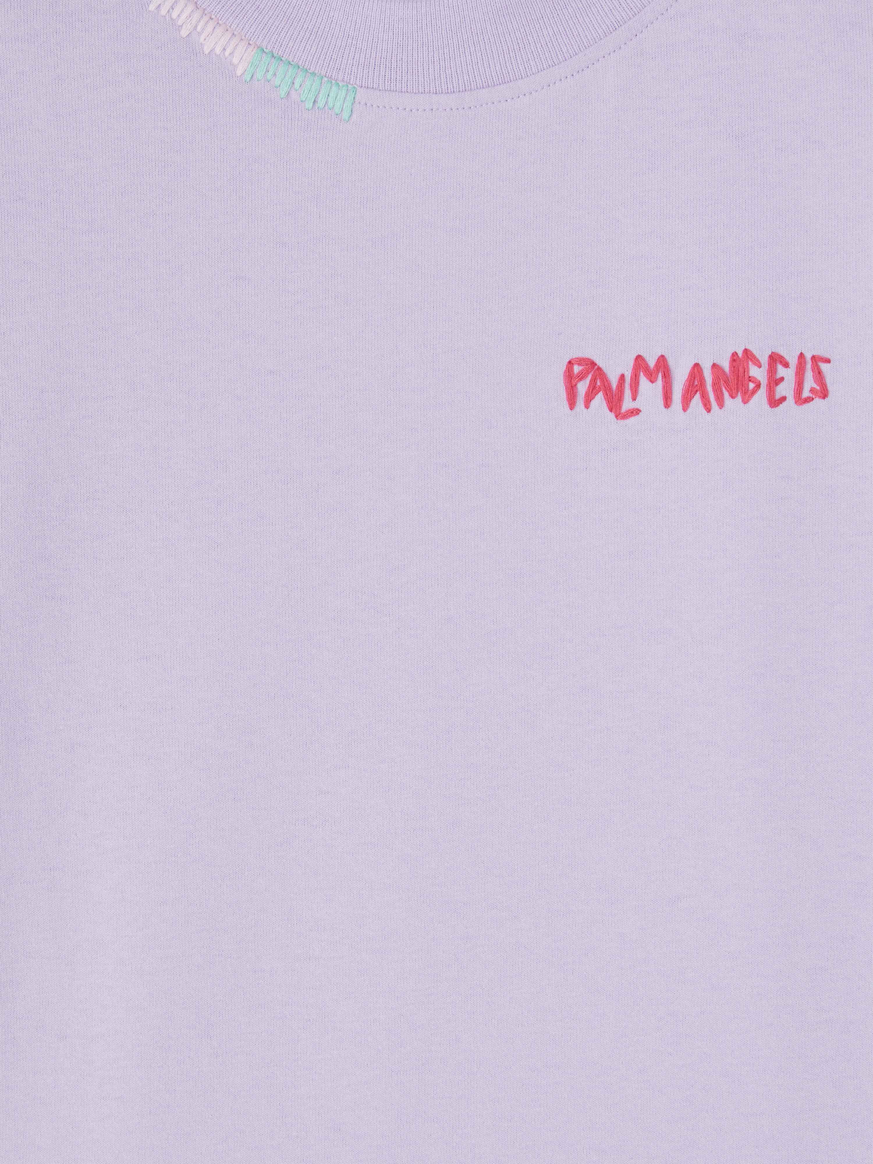 PALM ANGELS  Multicolored embroidered T-shirt LIGHT VIOLET CHERRY PGAA002S25JER004