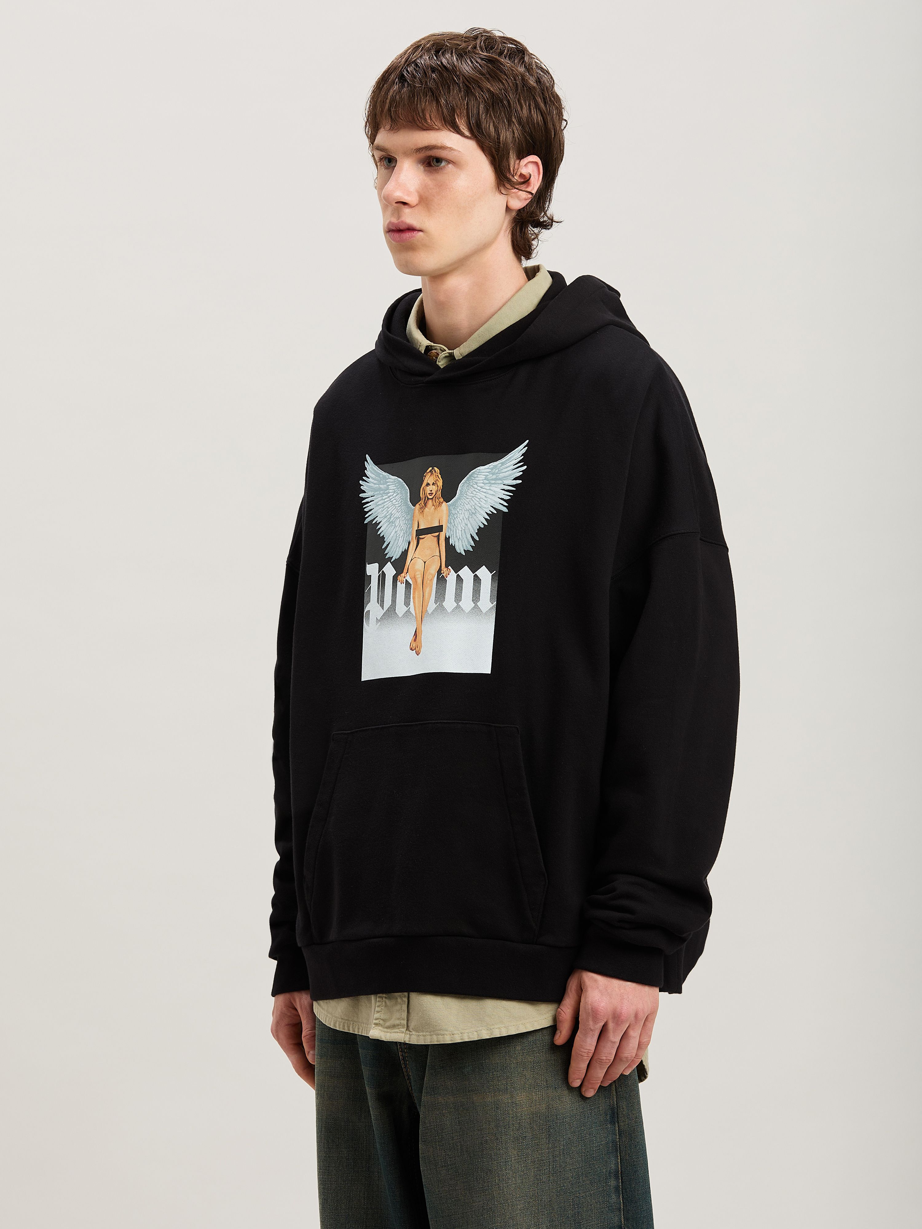 PALM ANGELS  Pin up hoodie NERO - OFF WHITE PMBB155S25FLE003