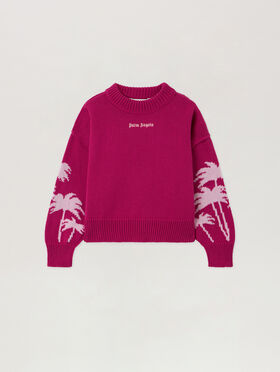PALM ANGELS Pa Palms Knit Crew Crop. FUCHSIA - SOFT PINK PGHT001F25KNI001