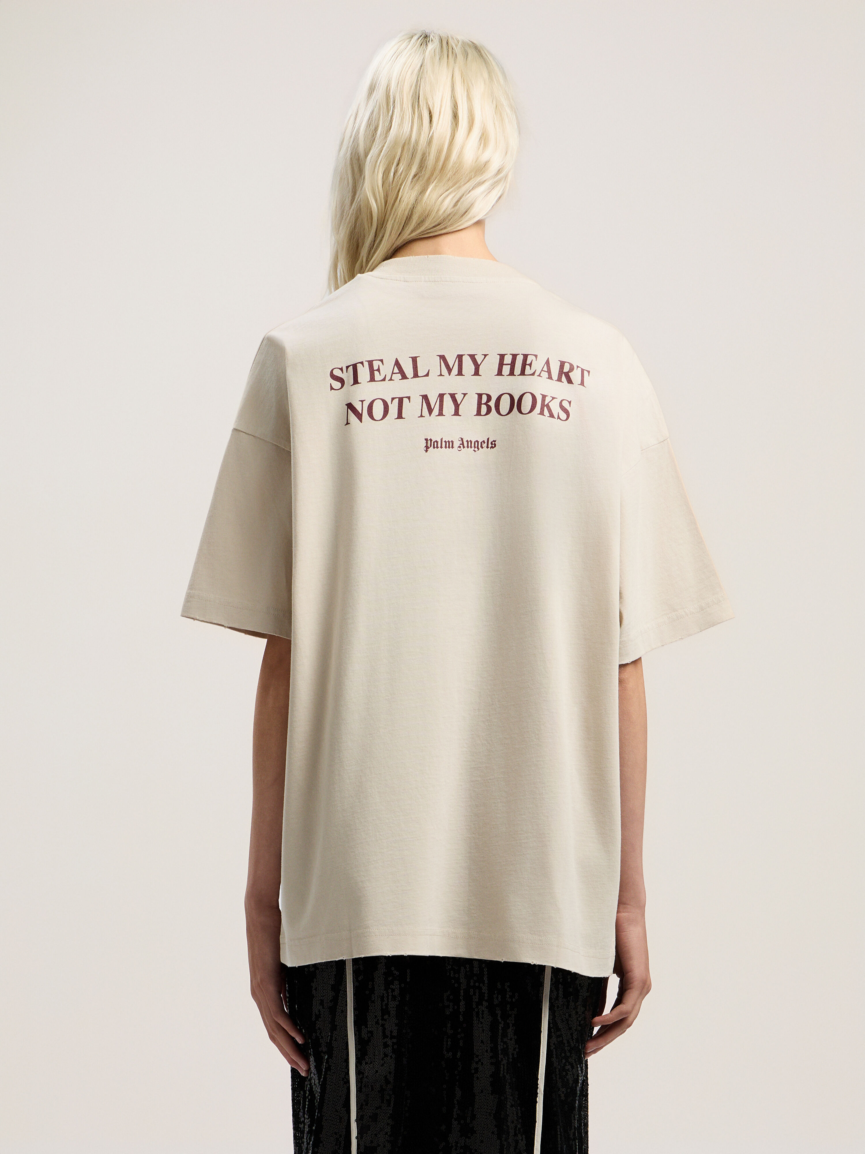 PALM ANGELS Book Club Loose Tee LIGHT GREY - BURGUNDY PWAA07BF25JER007