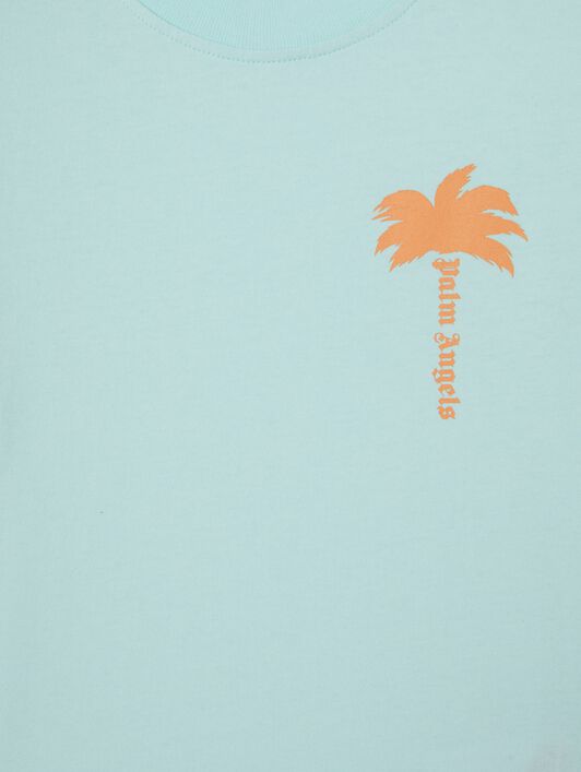 PALM ANGELS  The Palm T-shirt SKY BLUE LIGHT ORANGE PBAA003S25JER003