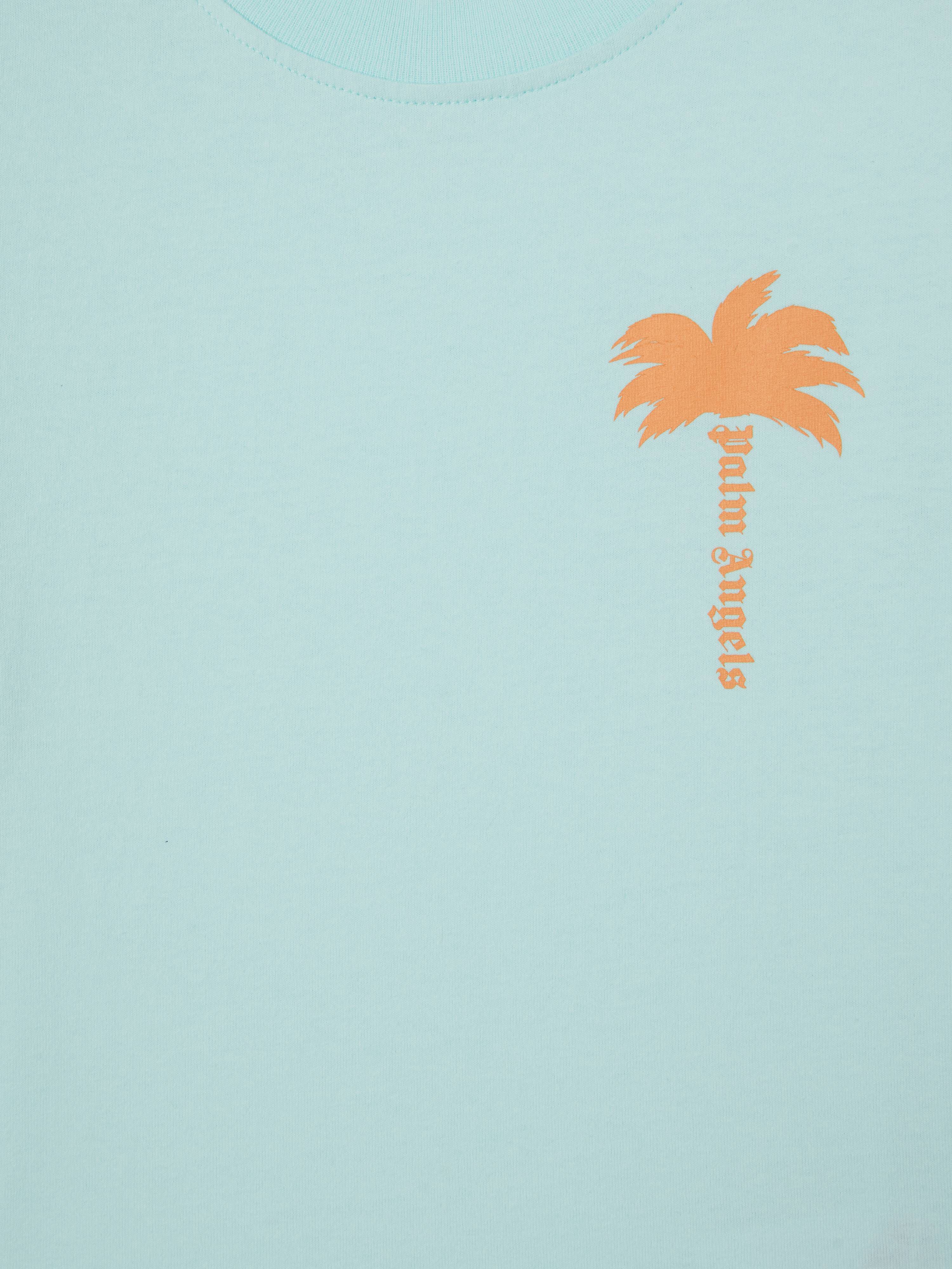 PALM ANGELS  The Palm T-shirt SKY BLUE LIGHT ORANGE PBAA003S25JER003