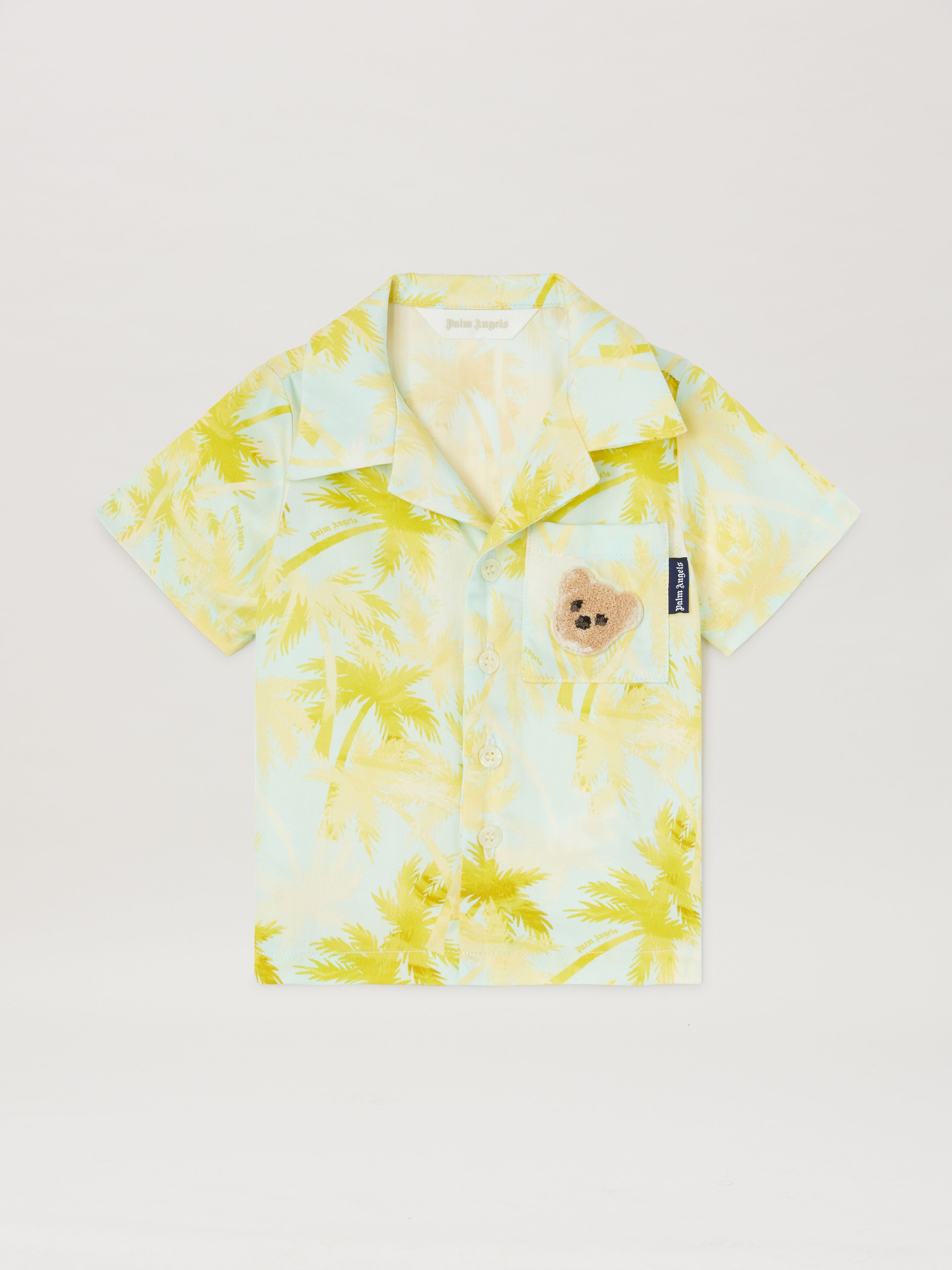 PALM ANGELS  All over palm print short sleeves shirt SKYBLUE BROWN PBDX001S25FAB001