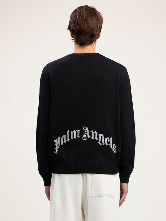 PALM ANGELS Back Curved Logo Sweater BLACK OFF WHITE PMHE08BS26KNI002