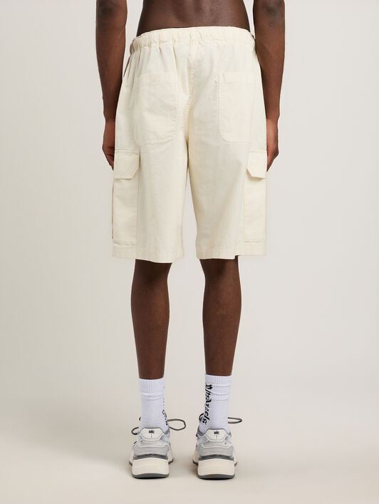 PALM ANGELS Curved Logo Loose Cargo Shorts OFF WHITE BLACK PMCS012S26FAB002