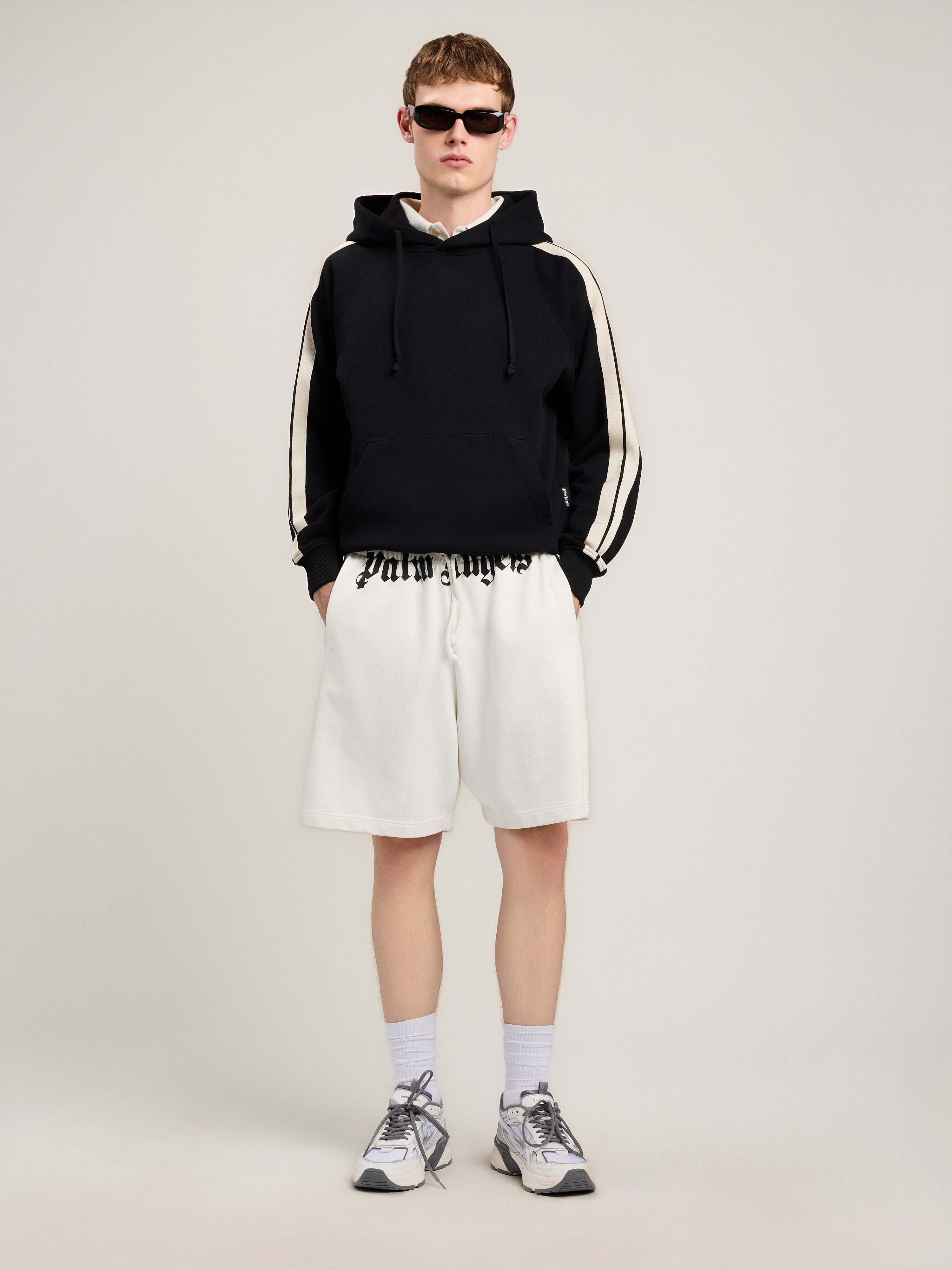 PALM ANGELS Back Curved Logo Track Hoodie BLACK OFF WHITE PMBB17QS26FLE001