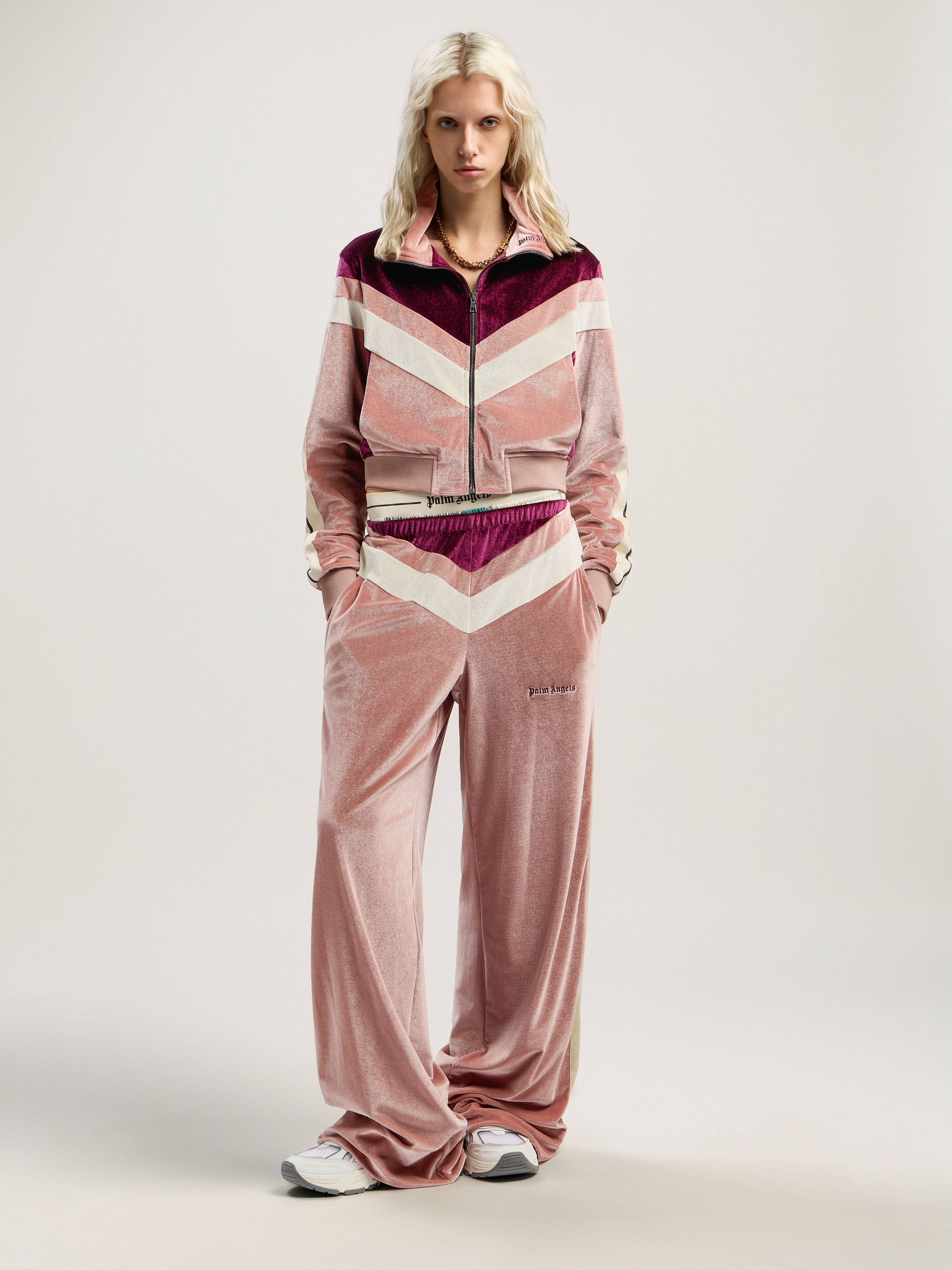 PALM ANGELS Colorblock Chenille Track Jacket SOFT PINK - BURGUNDY PWBD066F25FAB001