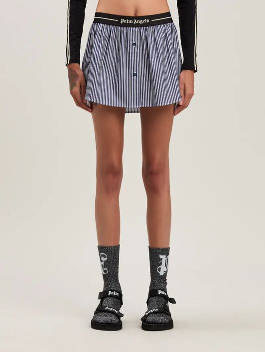 PALM ANGELS  Logo band striped mini skirt NAVY BLUE - OFF WHITE PWCC087S25FAB001