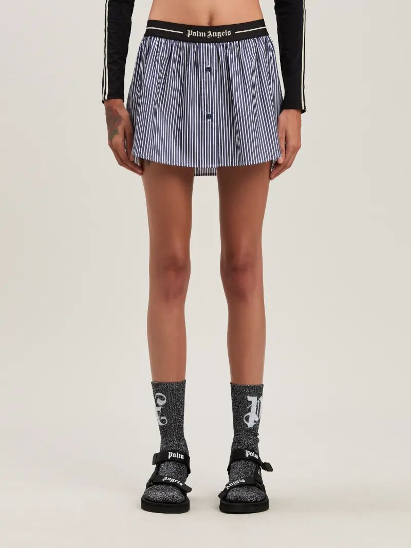 PALM ANGELS  Logo band striped mini skirt NAVY BLUE - OFF WHITE PWCC087S25FAB001