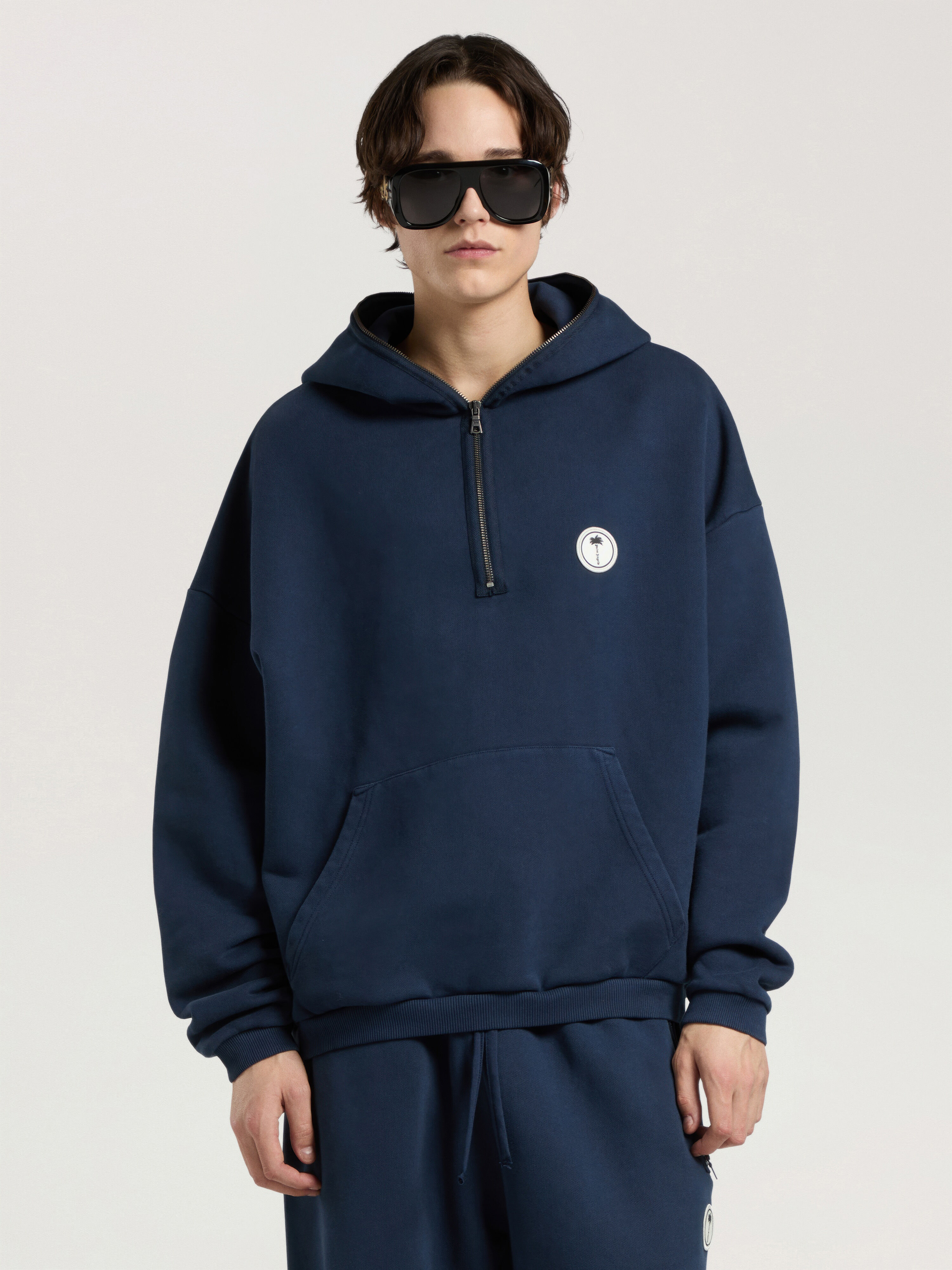 PALM ANGELS Palm Deco Loose Hoodie NAVY BLUE - OFF WHITE PAMBB08W26FL01