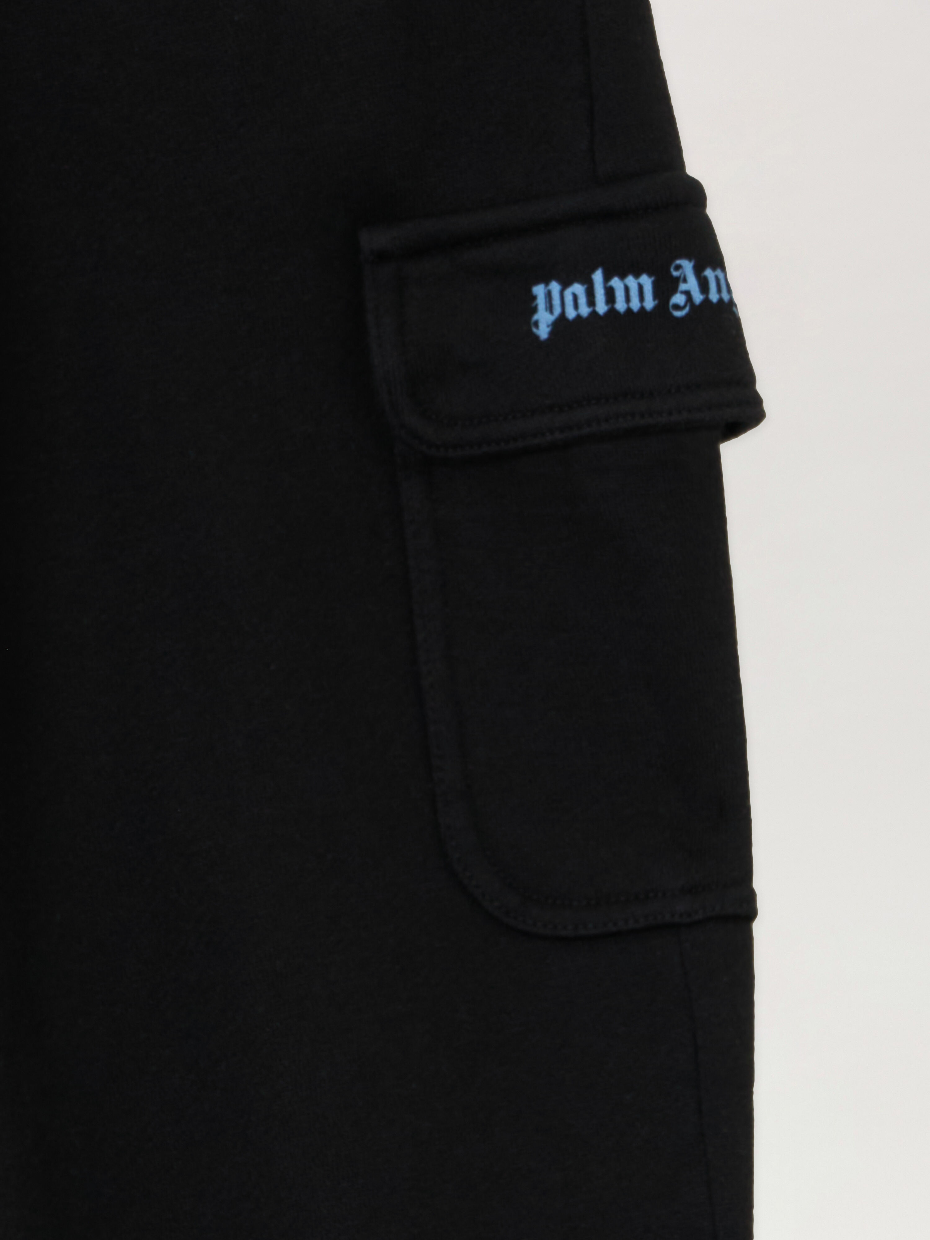 PALM ANGELS Cargo Sweatpant BLACK - LIGHT BLUE PBCH016F25FLE001