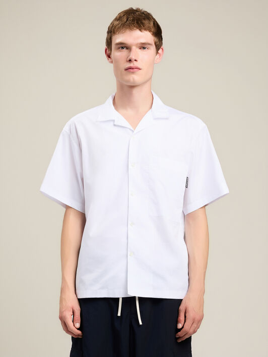 PALM ANGELS Back Curved Logo Bowling Shirt OFF WHITE BLACK PMGG00AS26FAB001