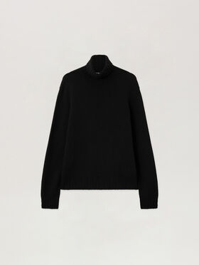 PALM ANGELS Curved Logo Tneck Sweater BLACK WHITE PMHF009C99KNI001