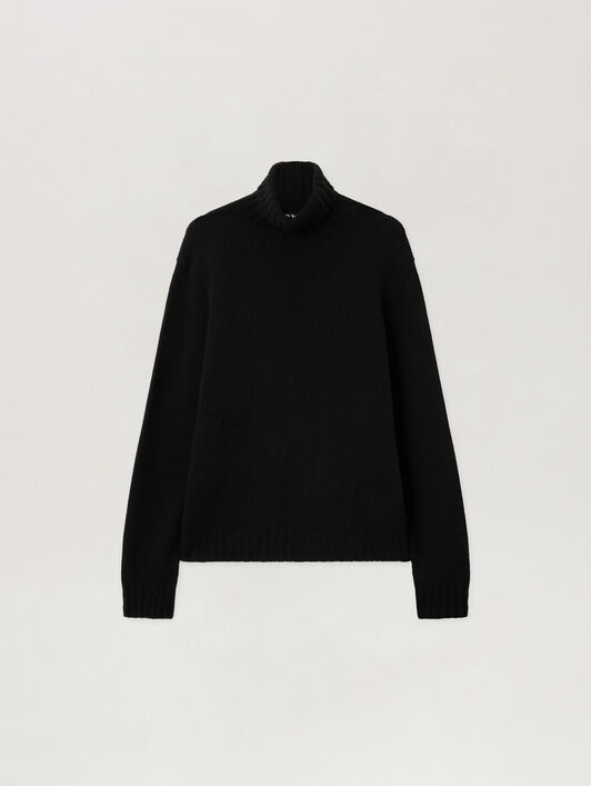 PALM ANGELS Curved Logo Tneck Sweater BLACK WHITE PMHF009C99KNI001