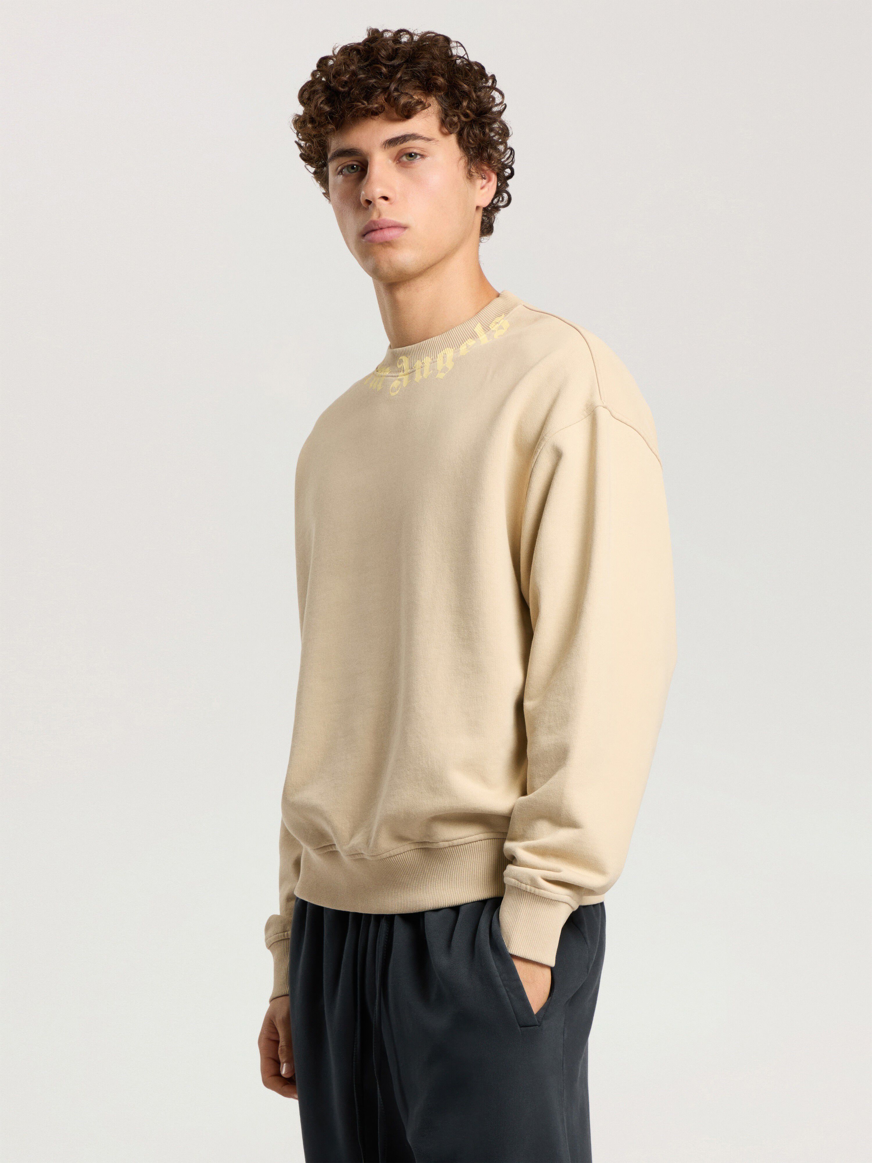 Neck Logo Regular Crew PALM ANGELS Neck Logo Regular Crew KAKI - LIGHT YELLOW PAMBA03F26FL01