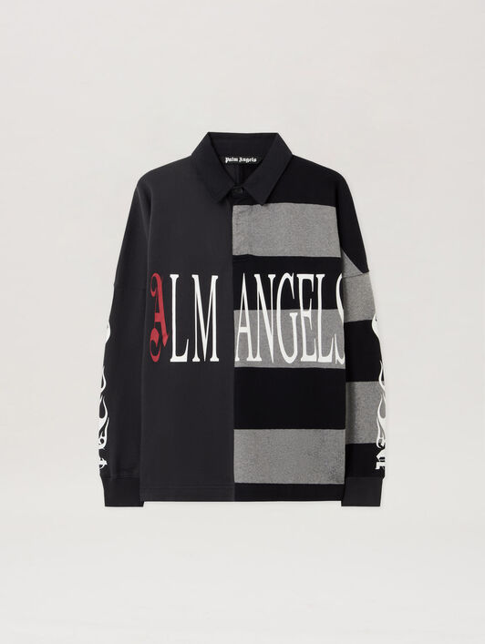 Flames Flag Polo L/Sg PALM ANGELS Flames Flag Polo L/Sg BLACK - GREY MELANGE PMGC01BF25FAB001