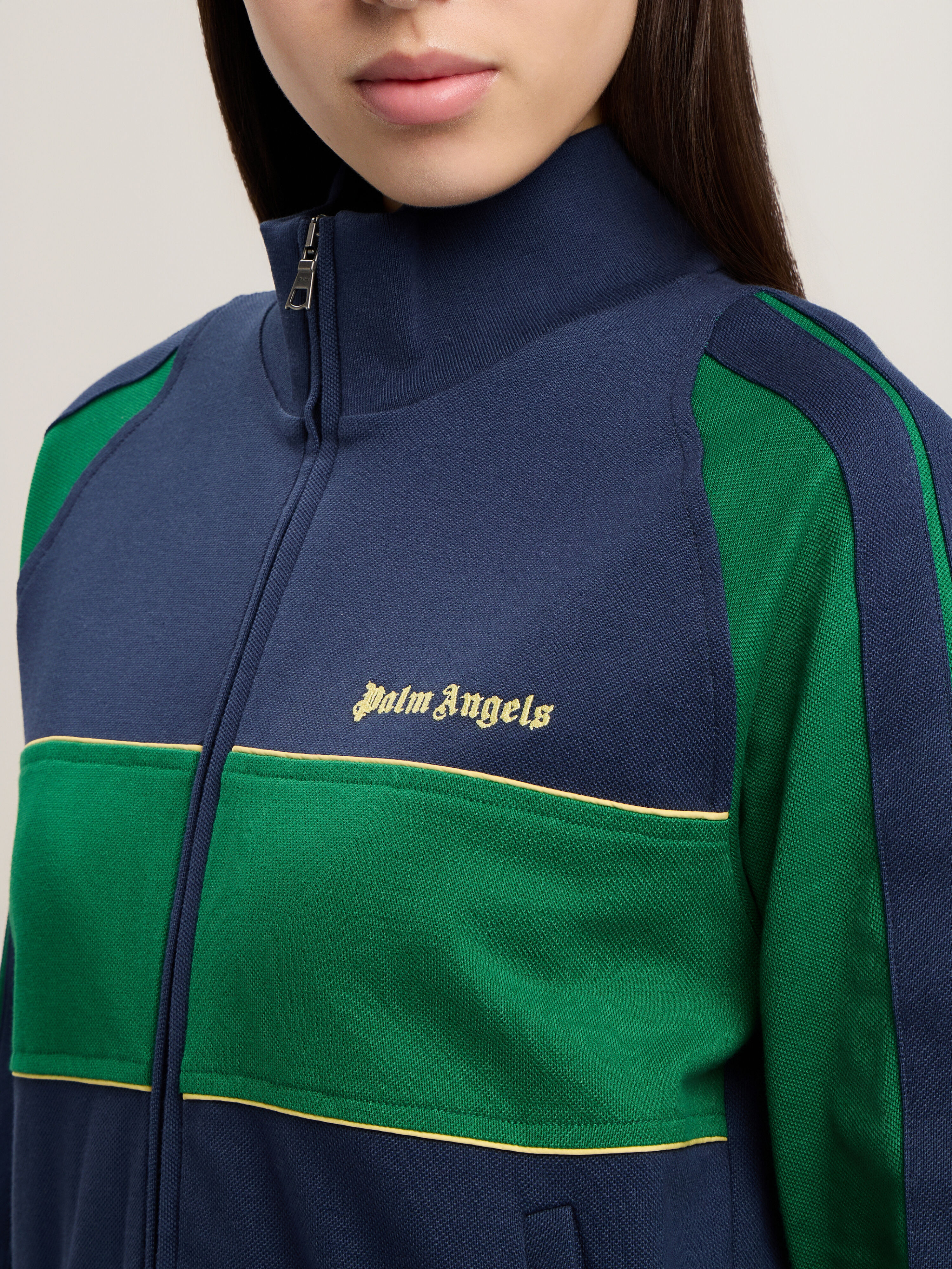 PALM ANGELS Classic Logo Zipped Crew Jacket NAVY BLUE GREEN PWBE017S26FAB001