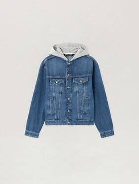 PALM ANGELS Curved Logo Denim Jacket MEDIUM BLUE MELANGE GREY PMYE05CS26DEN005