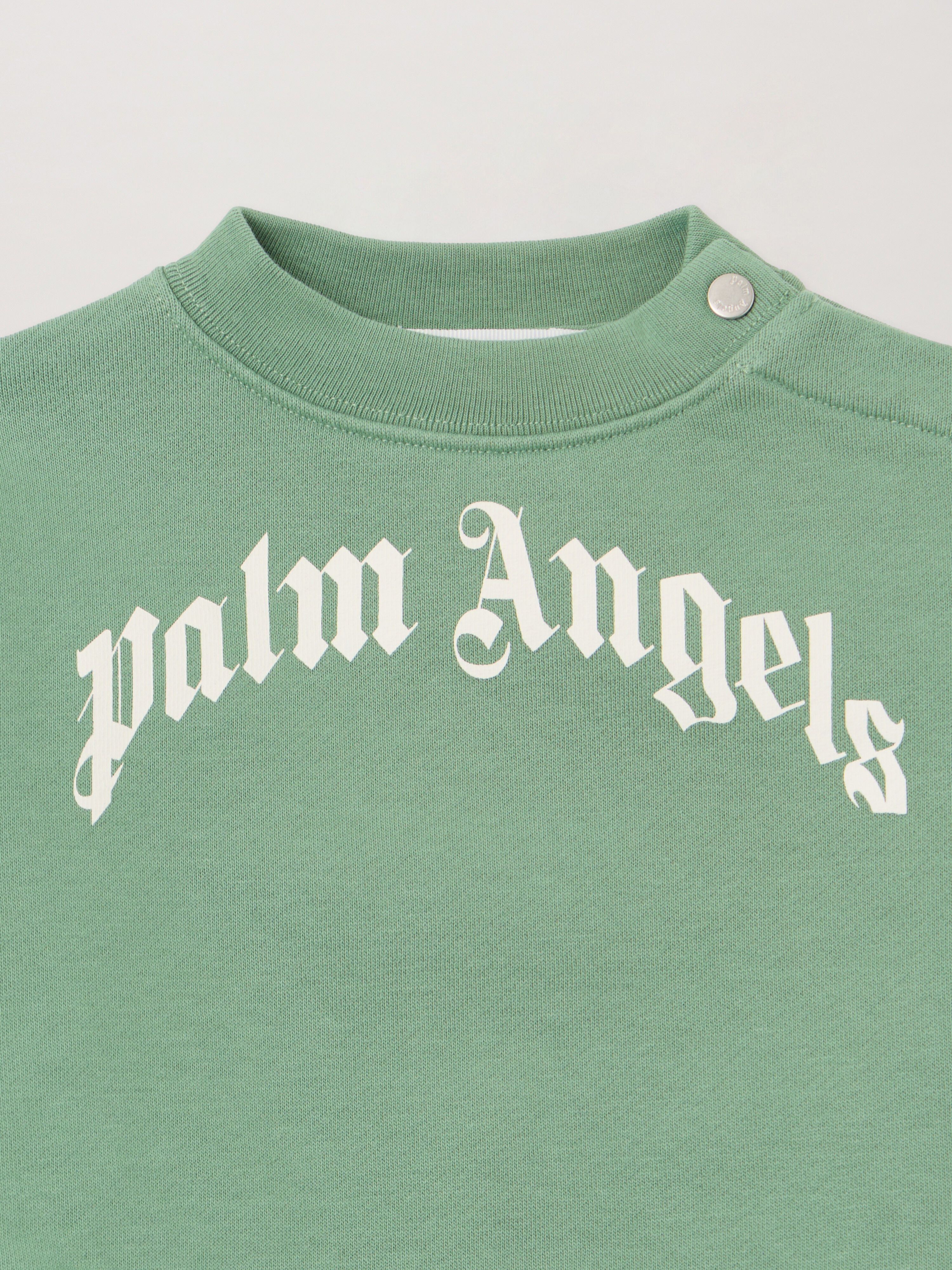 PALM ANGELS Curved Logo Crewneck LIGHT GREEN OFF WHITE PBXC001F25FLE002