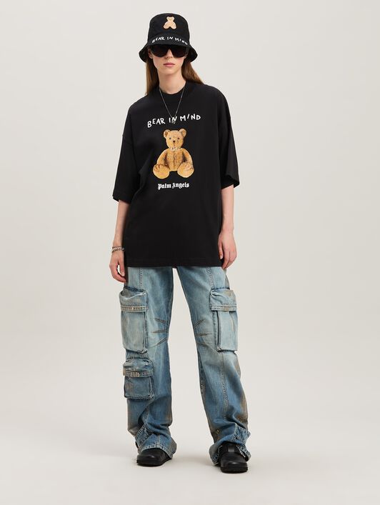 PALM ANGELS  Bear in Mind loose T-shirt BLACK - BROWN PWAA017S25JER005