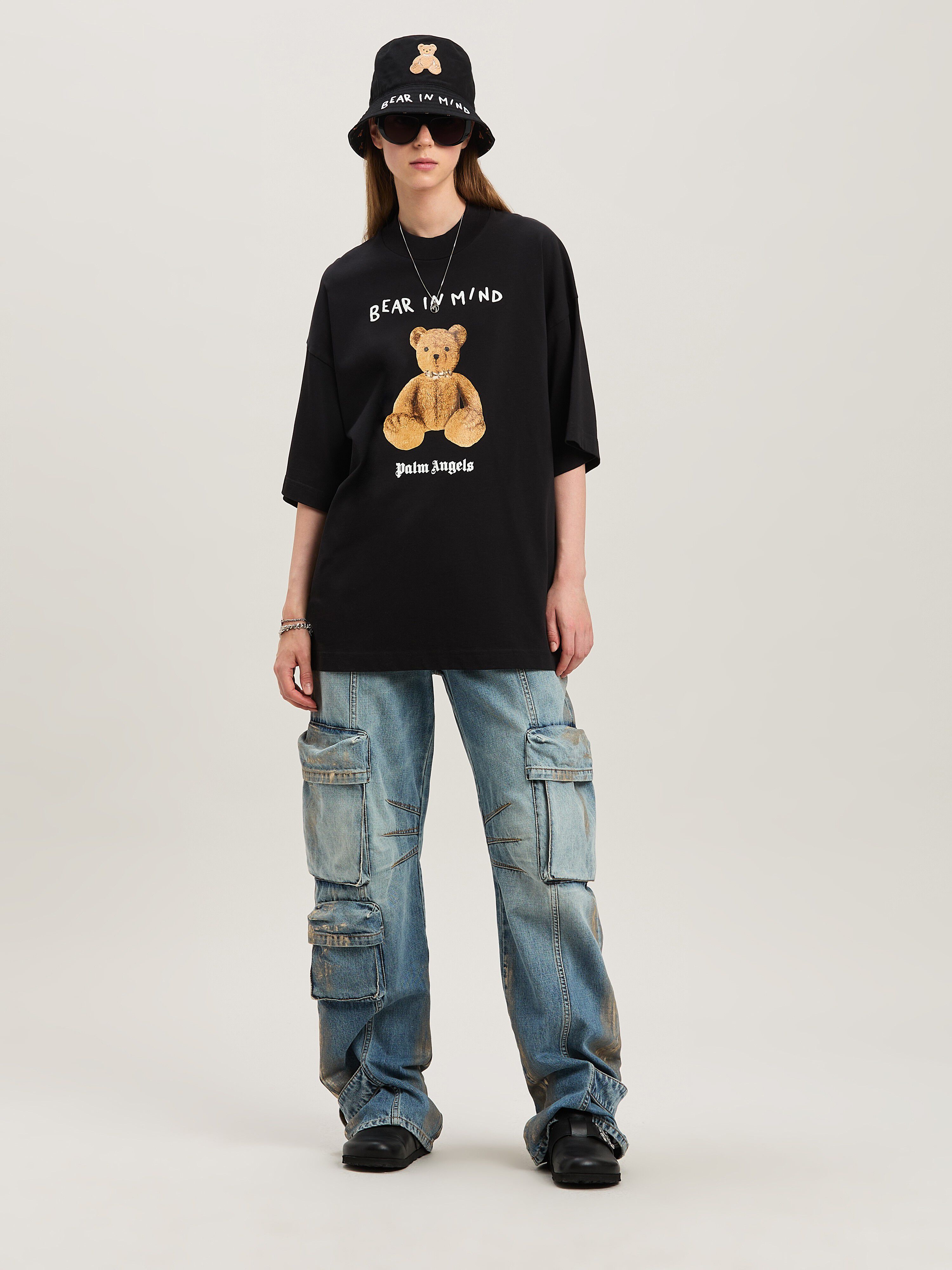 PALM ANGELS  Bear in Mind loose T-shirt BLACK - BROWN PWAA017S25JER005