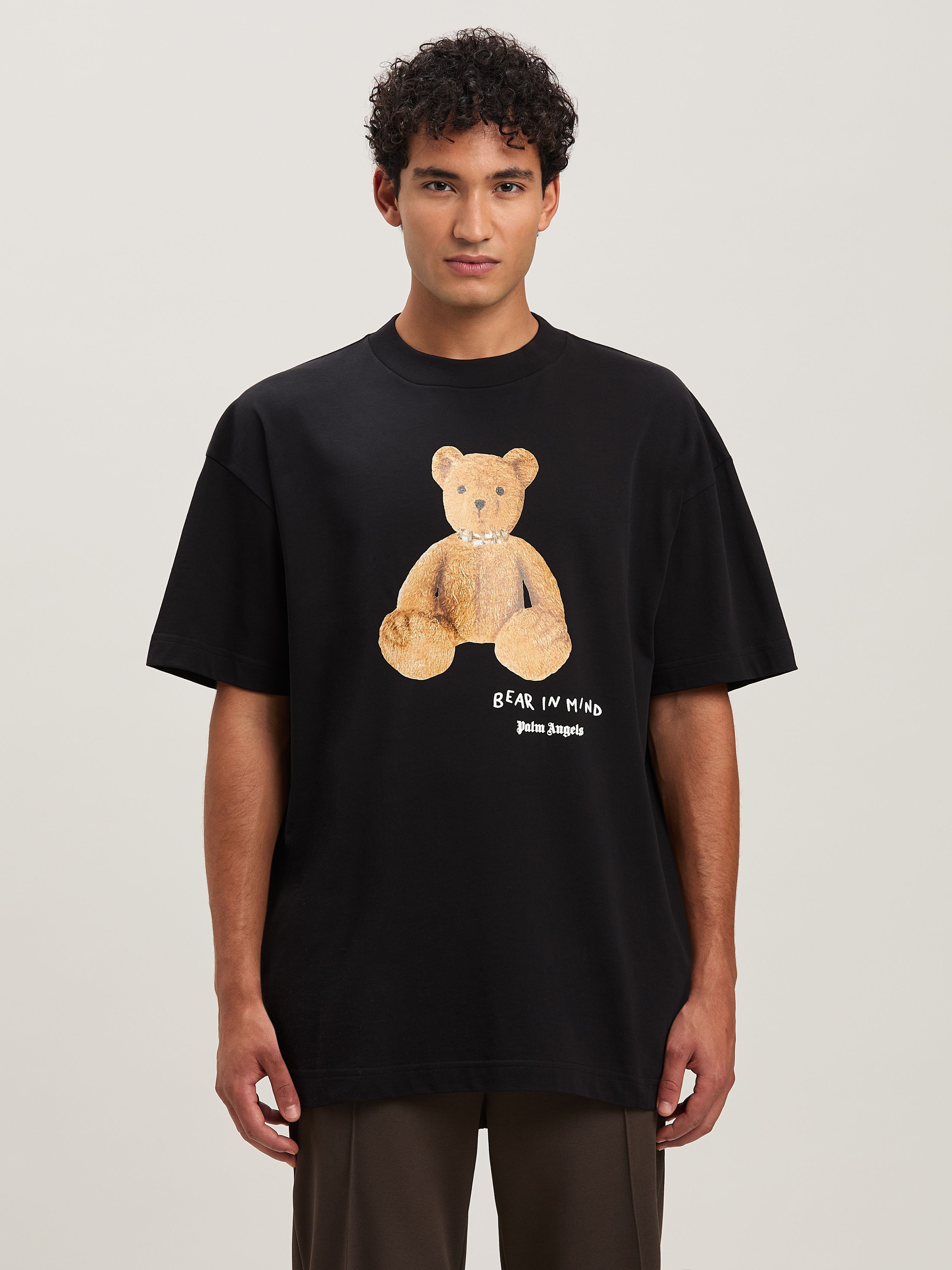 PALM ANGELS  Bear in Mind T-shirt BLACK - BROWN PMAA001S25JER005