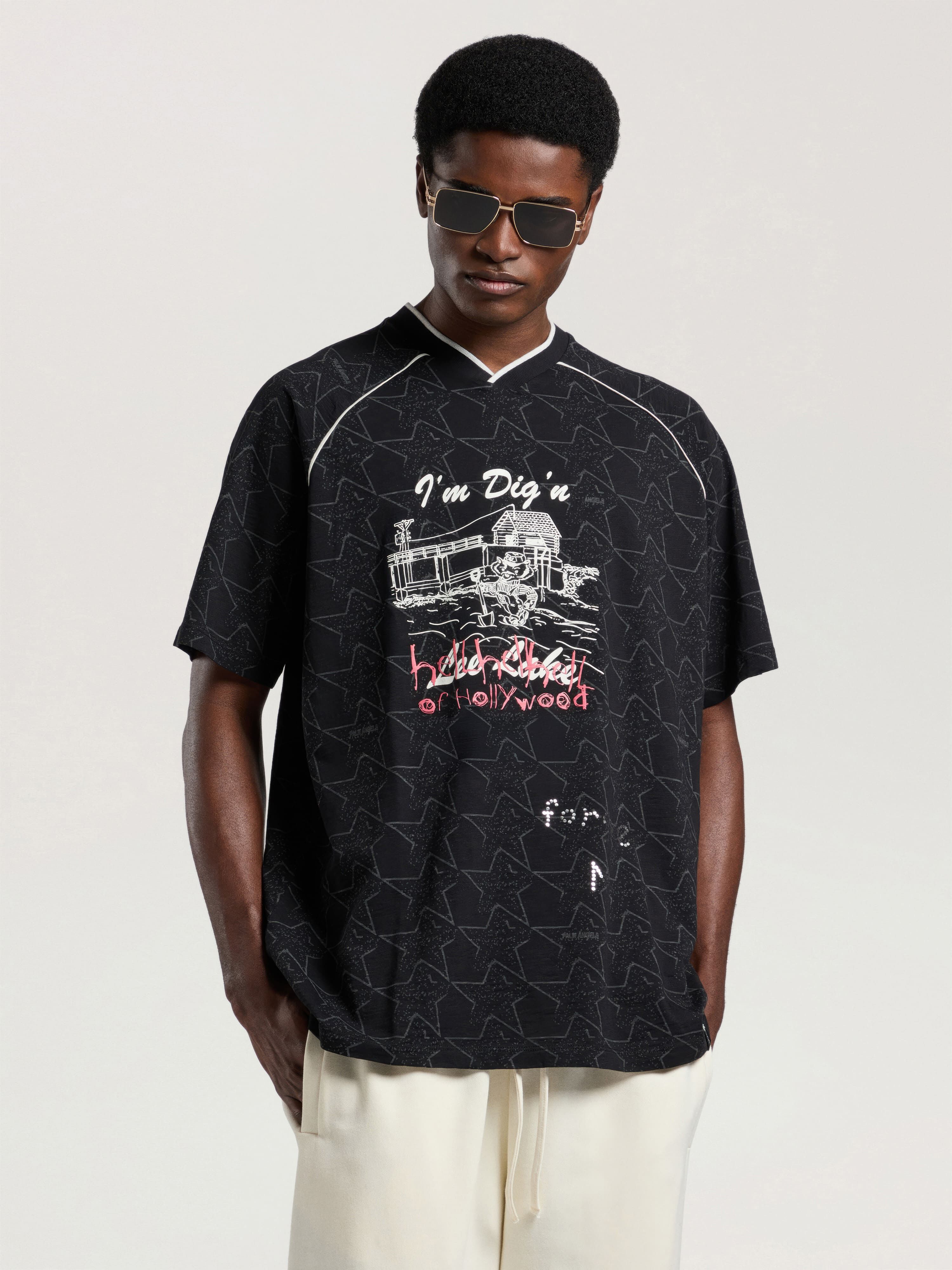 Starry Palm Allover Reg T-Shirt PALM ANGELS Starry Palm Allover Reg T-Shirt BLACK - OFF WHITE PAMAA09W26JR02