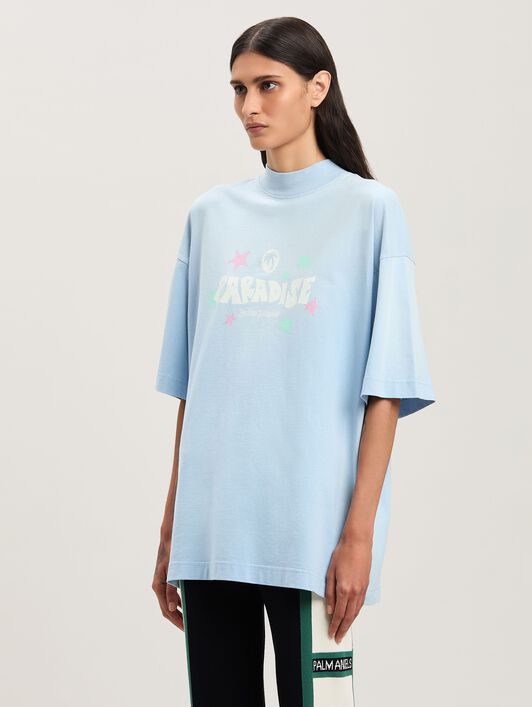 PALM ANGELS  Paradise Oversize T-shirt BABY BLUE - OFF WHITE PWAA017S25JER001