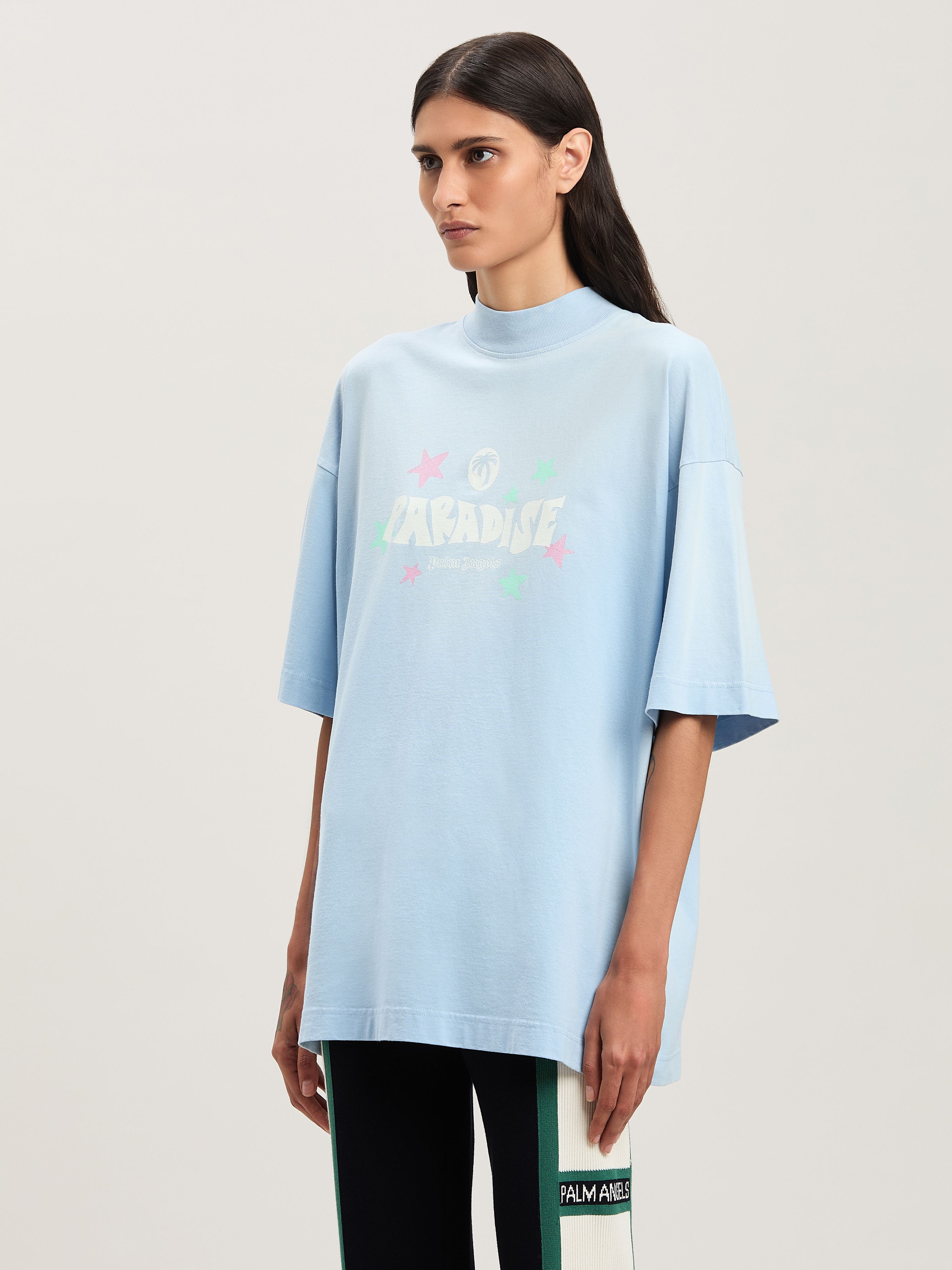 PALM ANGELS  Paradise Oversize T-shirt BABY BLUE - OFF WHITE PWAA017S25JER001