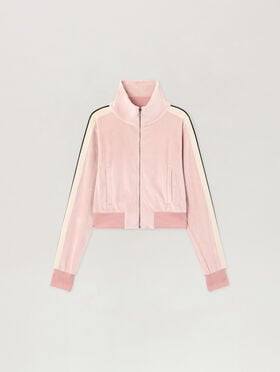 PALM ANGELS Logo Chenille Crop Track Jacket PINK OFF WHITE PWBD045S26FAB001