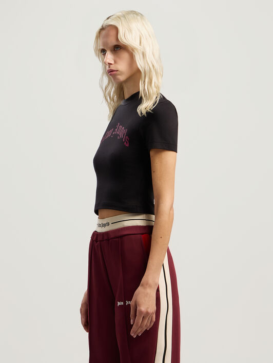 Curved Logo Baby Tee PALM ANGELS Curved Logo Baby Tee BLACK - FUCHSIA PWAA077F25JER002