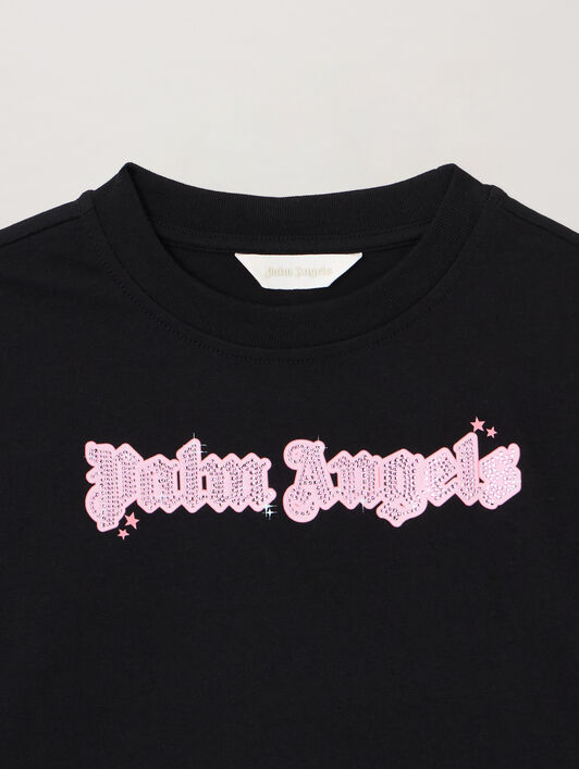 PALM ANGELS Shiny Studs Cropped Over T-Shirt NERO/BLACK PGAA004S26JER001