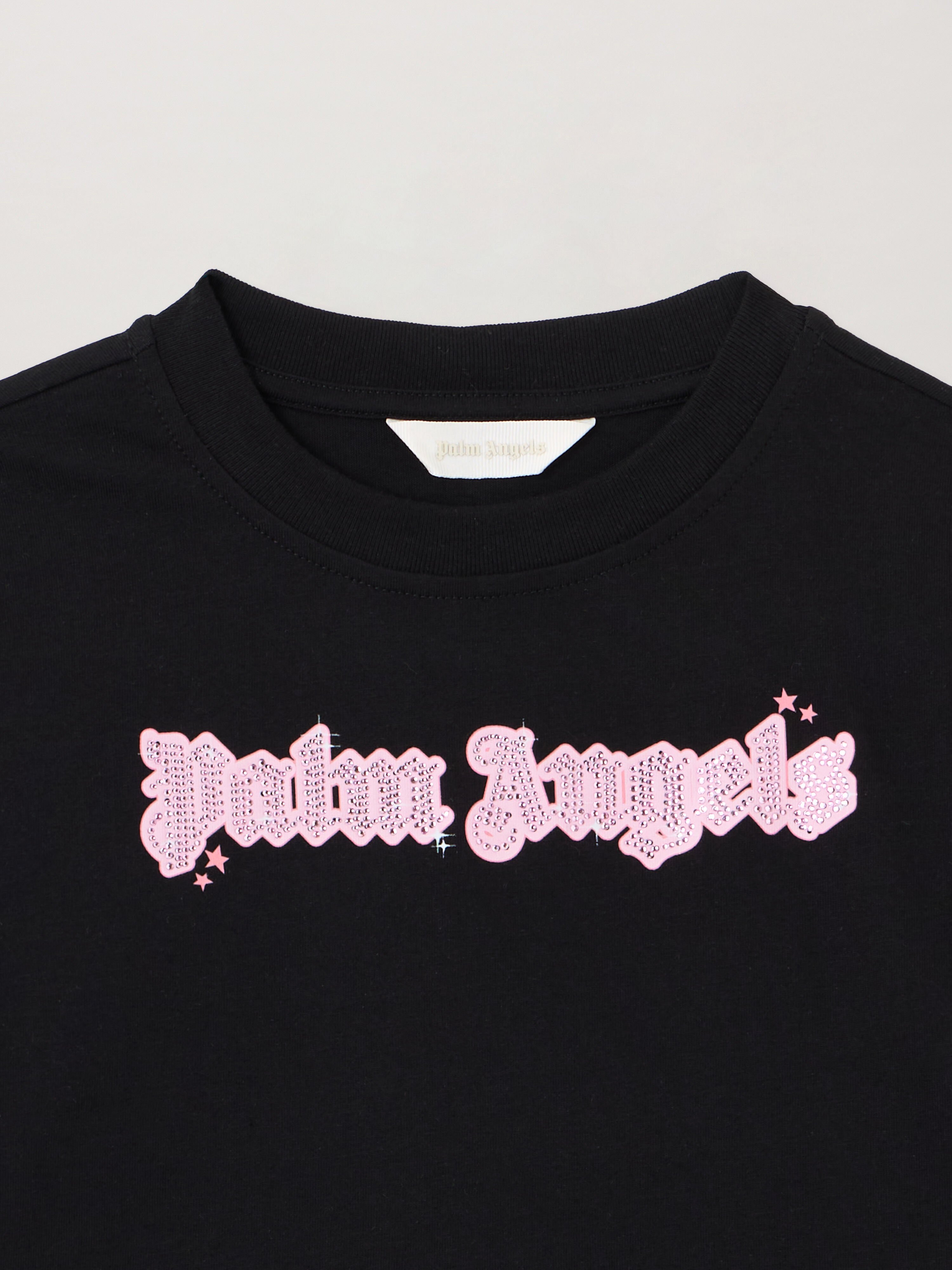 PALM ANGELS Shiny Studs Cropped Over T-Shirt NERO/BLACK PGAA004S26JER001